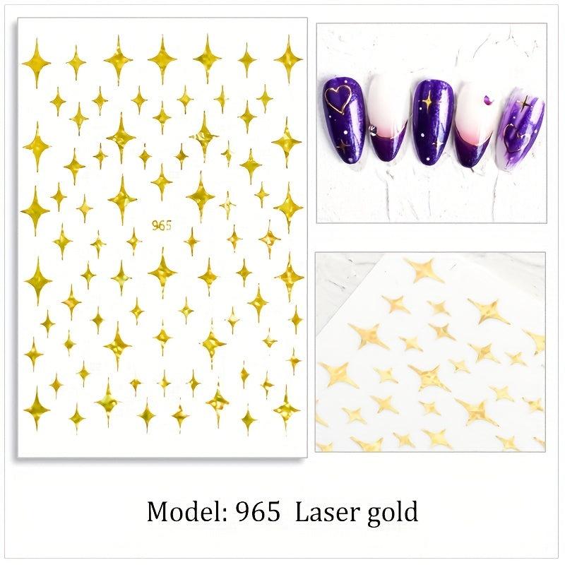 Metallic Stars Nail Art Stickers 3D Self Adhesive Decals for Acrylic Nails