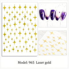 Metallic Stars Nail Art Stickers 3D Self Adhesive Decals for Acrylic Nails