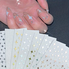 Metallic Stars Nail Art Stickers 3D Self Adhesive Decals for Acrylic Nails