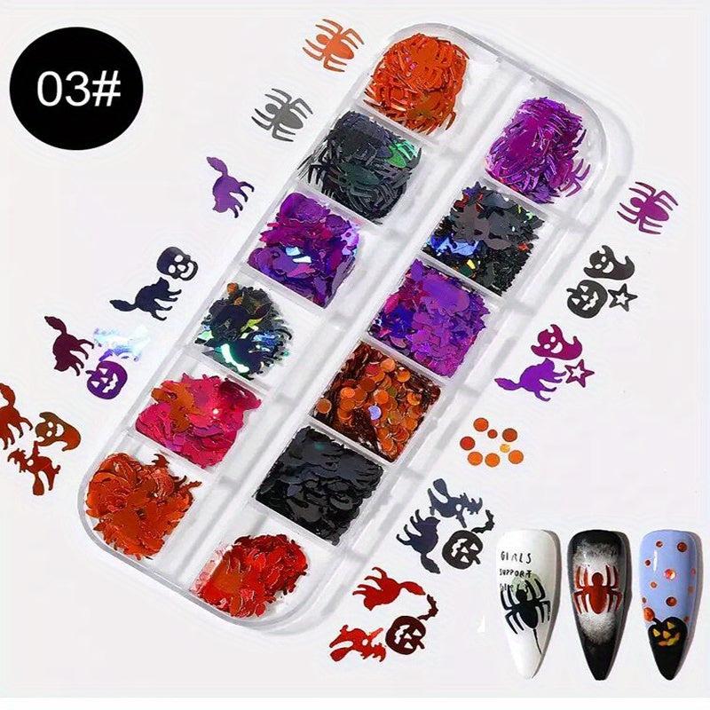 Halloween Nail Art Glitter Sequins 3D Holographic Confetti Manicure DIY