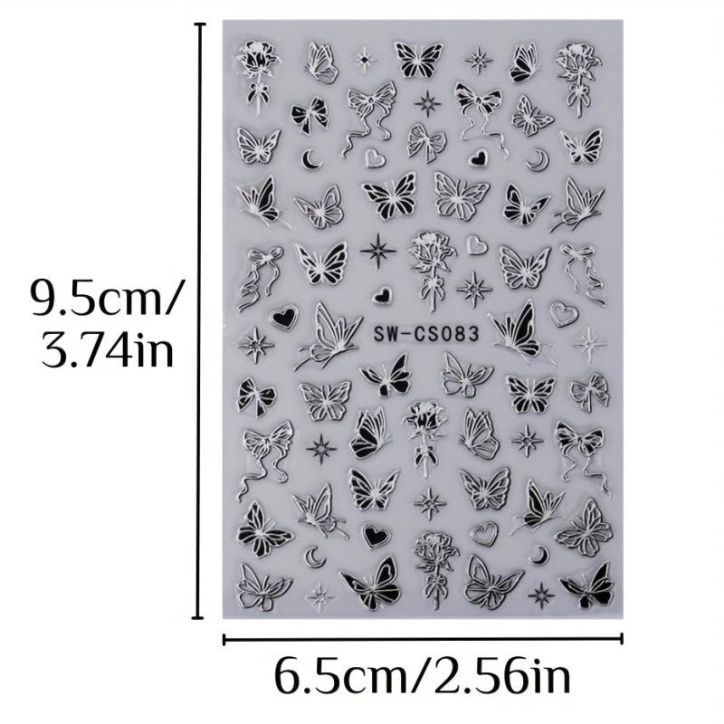 3D Y2K Style Metallic Nail Stickers for Butterfly Dragonfly Wings Flower Designs