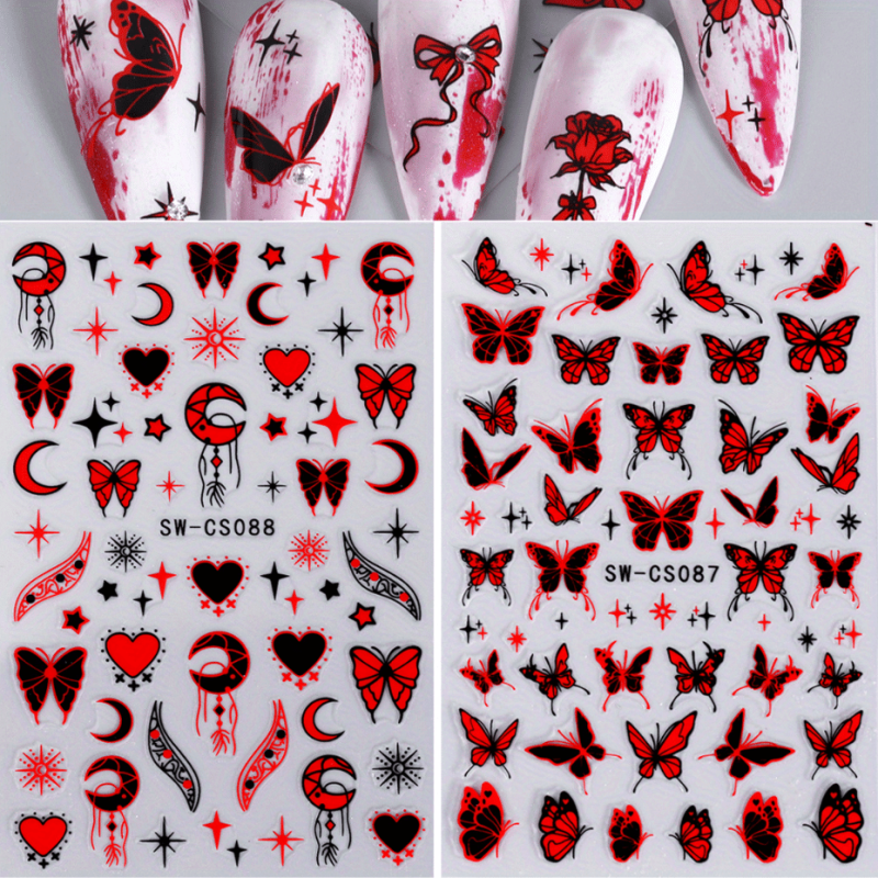 3D Y2K Style Metallic Nail Stickers for Butterfly Dragonfly Wings Flower Designs