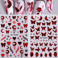 3D Y2K Style Metallic Nail Stickers for Butterfly Dragonfly Wings Flower Designs