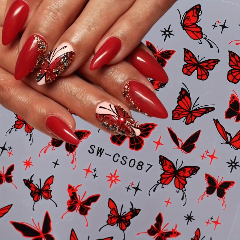 3D Y2K Style Metallic Nail Stickers for Butterfly Dragonfly Wings Flower Designs