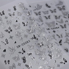 3D Y2K Style Metallic Nail Stickers for Butterfly Dragonfly Wings Flower Designs