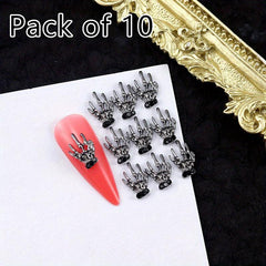 10pcs Halloween Skeleton Bone Nail Art Charms With Rhinestones