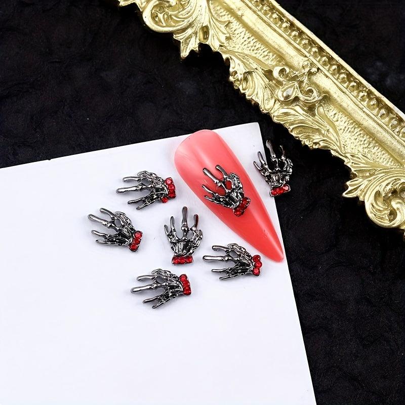 10pcs Halloween Skeleton Bone Nail Art Charms With Rhinestones