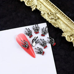 10pcs Halloween Skeleton Bone Nail Art Charms With Rhinestones