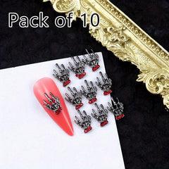 10pcs Halloween Skeleton Bone Nail Art Charms With Rhinestones