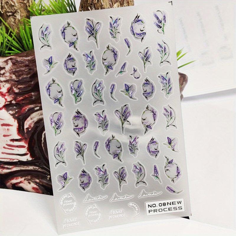 5D Embossed Flower Nail Art Stickers Decals Self Adhesive