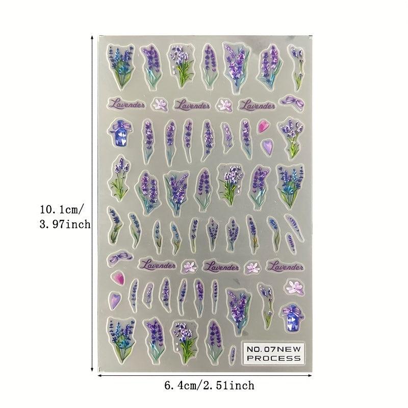 5D Embossed Flower Nail Art Stickers Decals Self Adhesive