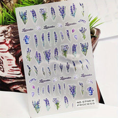5D Embossed Flower Nail Art Stickers Decals Self Adhesive