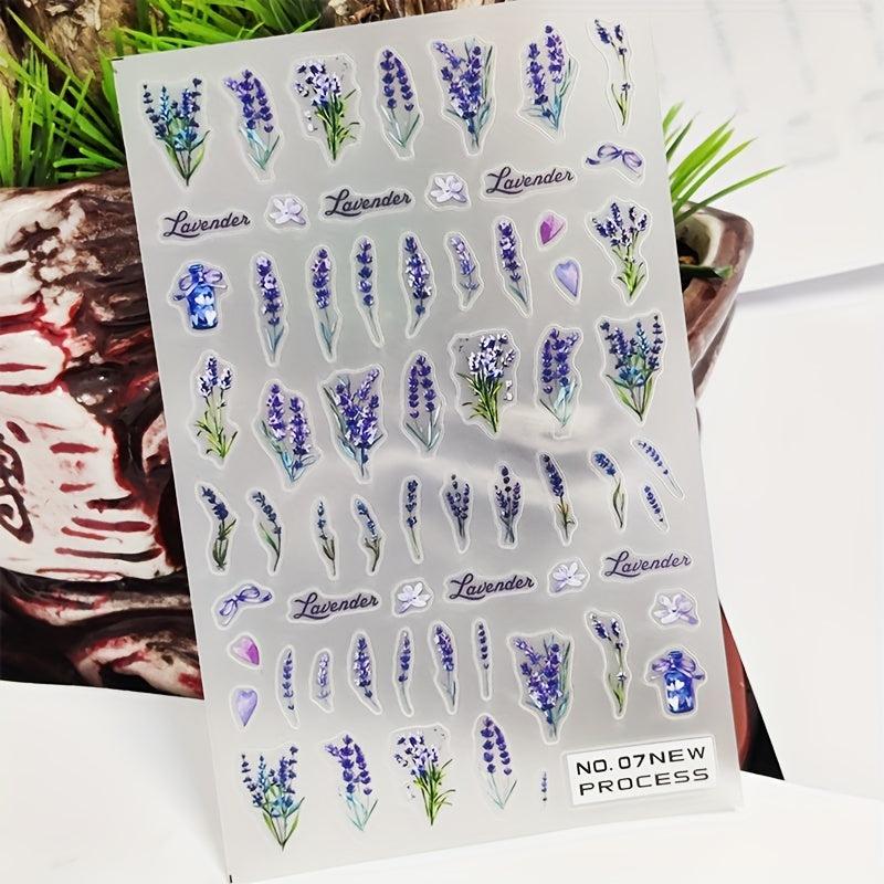 5D Embossed Flower Nail Art Stickers Decals Self Adhesive