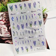 5D Embossed Flower Nail Art Stickers Decals Self Adhesive