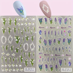 5D Embossed Flower Nail Art Stickers Decals Self Adhesive
