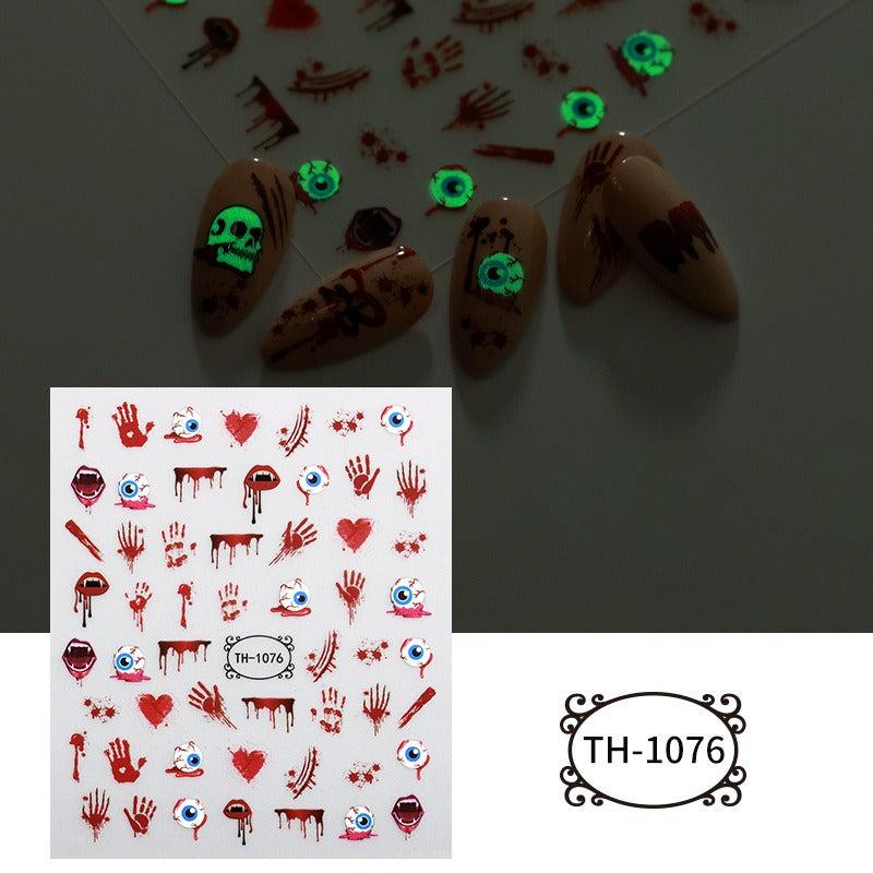 3D Luminous Halloween Nail Stickers Self Adhesive Nail Art Decals