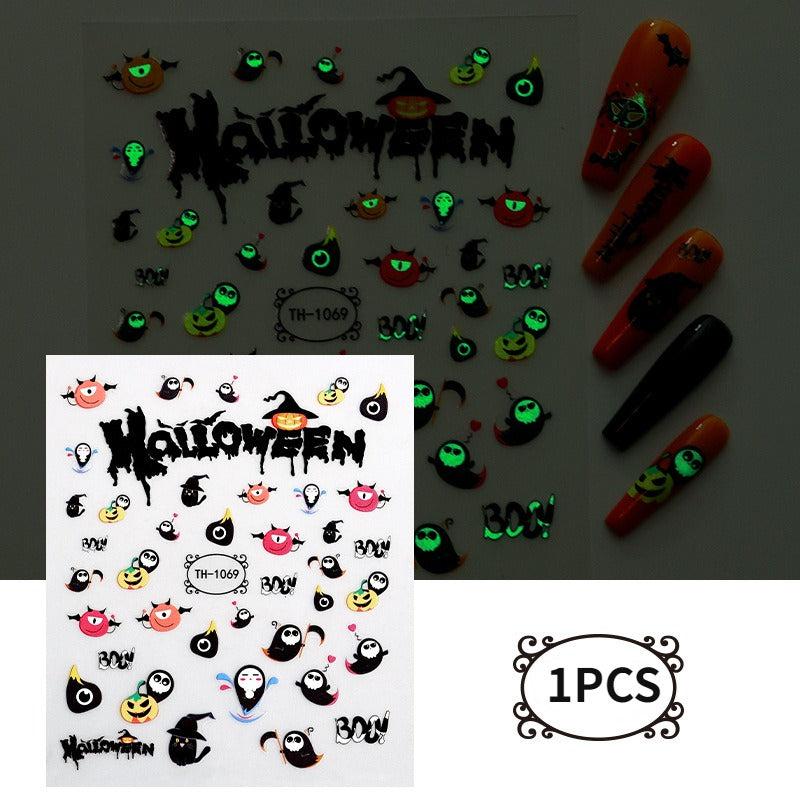 3D Luminous Halloween Nail Stickers Self Adhesive Nail Art Decals