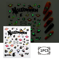 3D Luminous Halloween Nail Stickers Self Adhesive Nail Art Decals