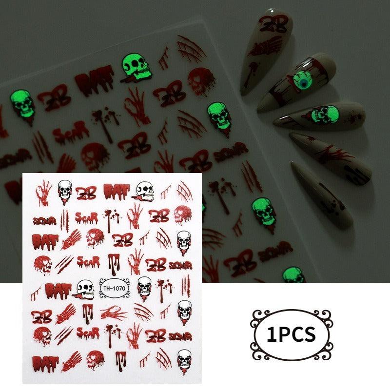 3D Luminous Halloween Nail Stickers Self Adhesive Nail Art Decals