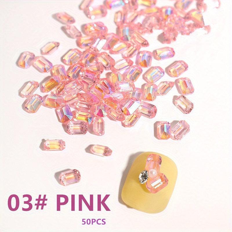 50pcs AB Nail Flat Rhinestone 3D Crystal Square Nail Art Gem