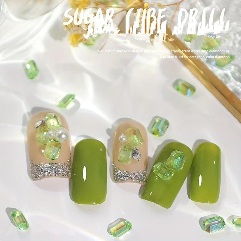 50pcs AB Nail Flat Rhinestone 3D Crystal Square Nail Art Gem