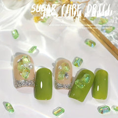 50pcs AB Nail Flat Rhinestone 3D Crystal Square Nail Art Gem
