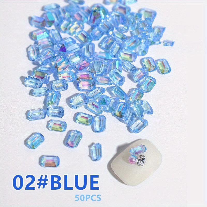 50pcs AB Nail Flat Rhinestone 3D Crystal Square Nail Art Gem