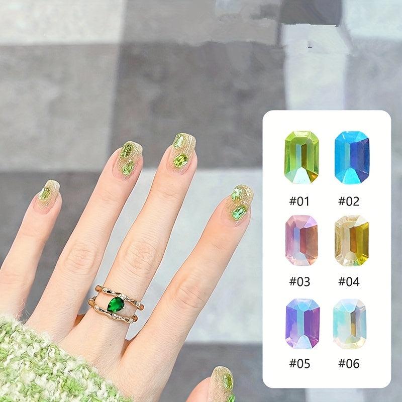 50pcs AB Nail Flat Rhinestone 3D Crystal Square Nail Art Gem