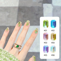 50pcs AB Nail Flat Rhinestone 3D Crystal Square Nail Art Gem