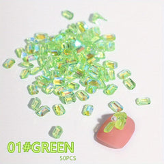 50pcs AB Nail Flat Rhinestone 3D Crystal Square Nail Art Gem