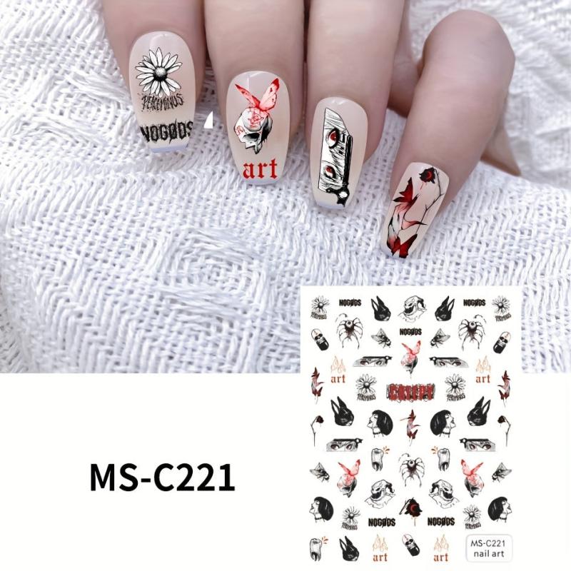 Halloween Nail Art Stickers Dark Rose Horror Art Decals
