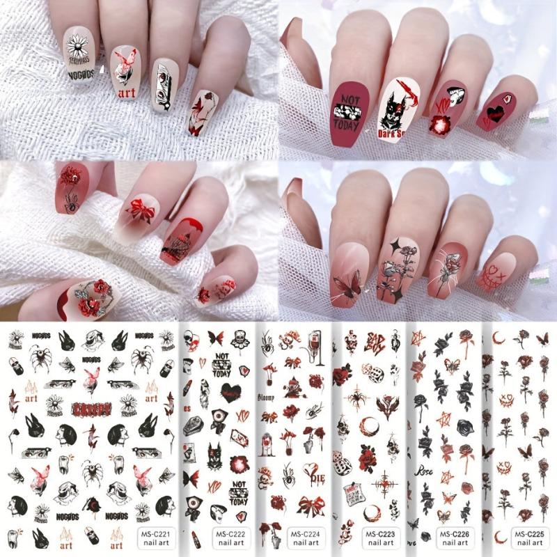 Halloween Nail Art Stickers Dark Rose Horror Art Decals