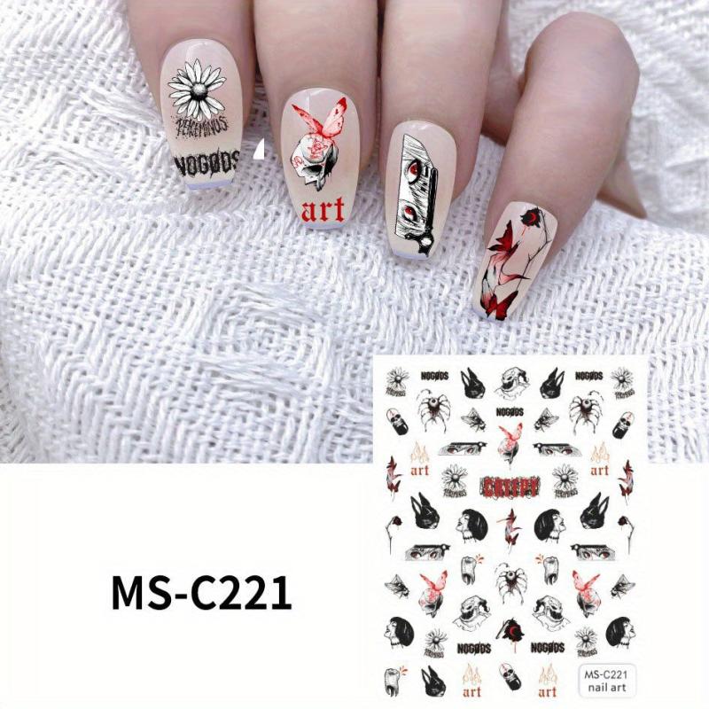 Halloween Nail Art Stickers Dark Rose Horror Art Decals