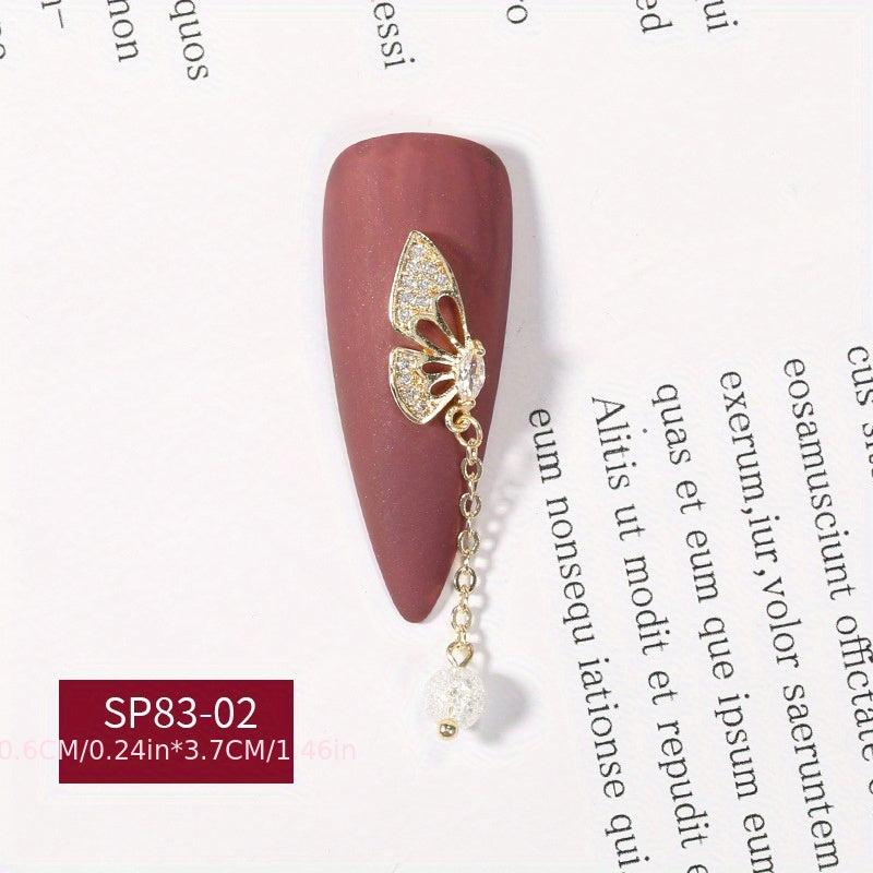 3D Diamond Charms Metal Nail Rhinestone Pendant Chain DIY Nail Decor