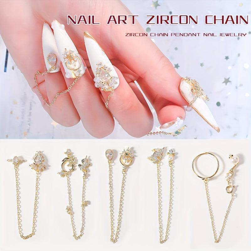 3D Diamond Charms Metal Nail Rhinestone Pendant Chain DIY Nail Decor