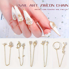 3D Diamond Charms Metal Nail Rhinestone Pendant Chain DIY Nail Decor