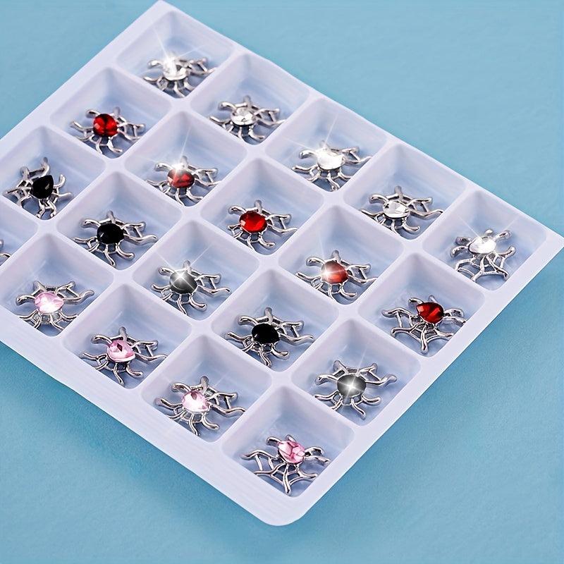 20pcs Halloween Spider Nail Art Charms With Rhinestones 3D Spider Gem