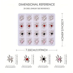 20pcs Halloween Spider Nail Art Charms With Rhinestones 3D Spider Gem
