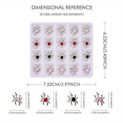 20pcs Halloween Spider Nail Art Charms With Rhinestones 3D Spider Gem
