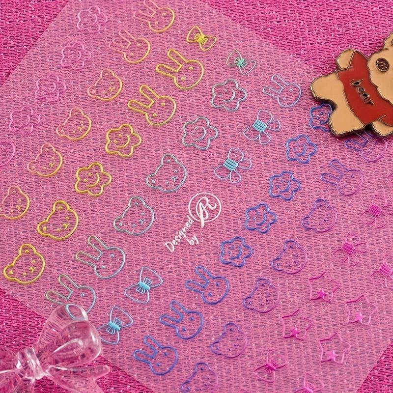 5D Bunny Bear Bowknot Nail Stickers Women Nail Art Decals