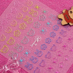 5D Bunny Bear Bowknot Nail Stickers Women Nail Art Decals
