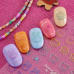 5D Bunny Bear Bowknot Nail Stickers Women Nail Art Decals