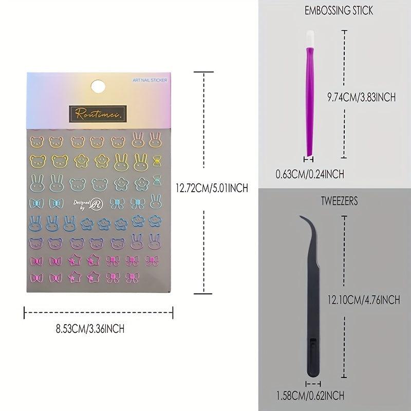5D Bunny Bear Bowknot Nail Stickers Women Nail Art Decals