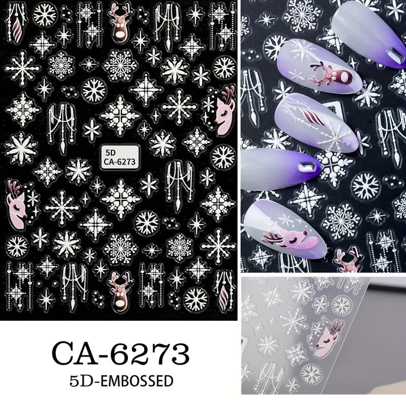 5D Christmas Nail Art Stickers Snowflake Elk Nail Decals
