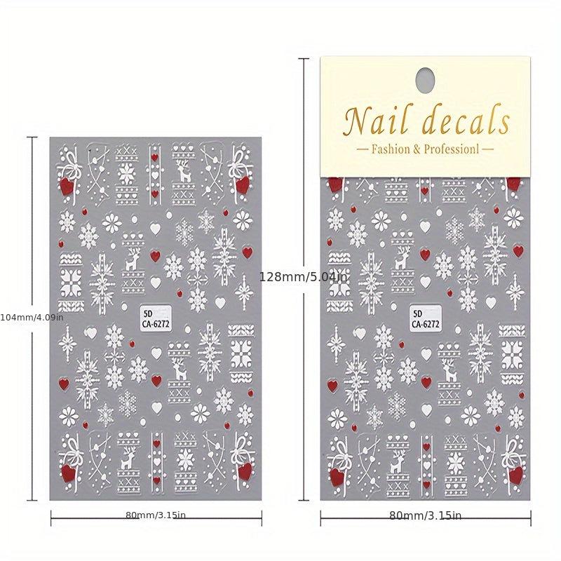 5D Christmas Nail Art Stickers Snowflake Elk Nail Decals