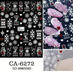 5D Christmas Nail Art Stickers Snowflake Elk Nail Decals