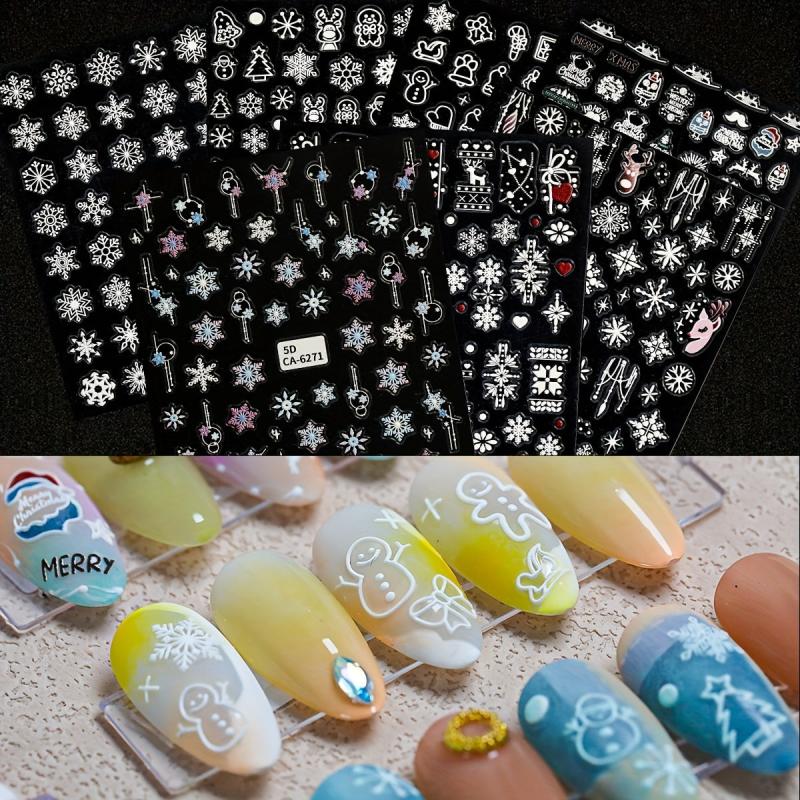 5D Christmas Nail Art Stickers Snowflake Elk Nail Decals