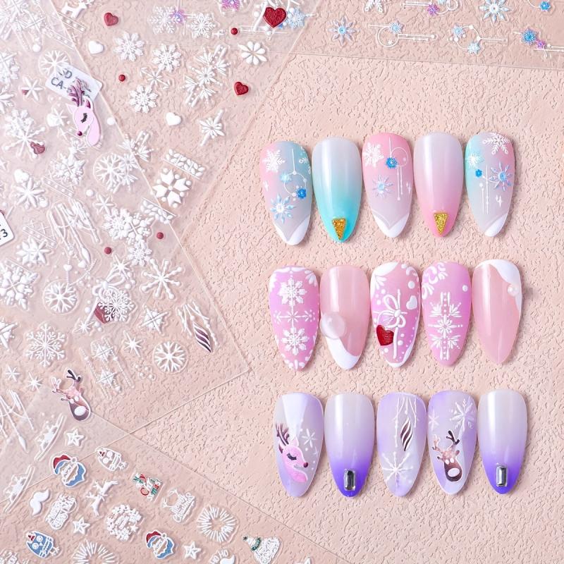 5D Christmas Nail Art Stickers Snowflake Elk Nail Decals