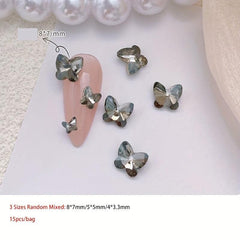 15pcs Colorful Butterfly Nail Art Rhinestones Gemstones DIY Nail Salons