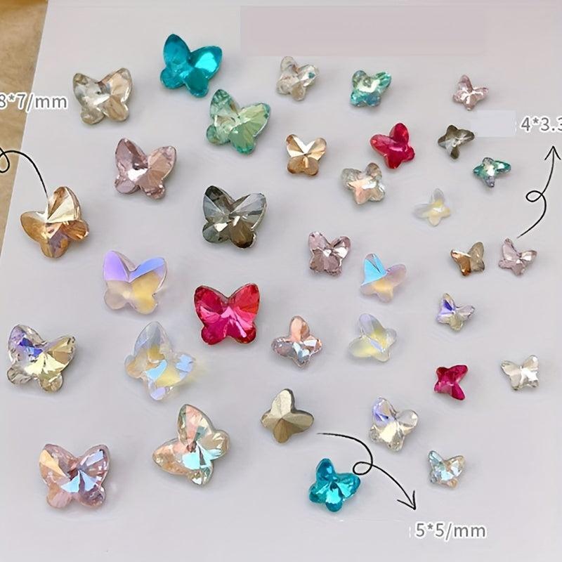 15pcs Colorful Butterfly Nail Art Rhinestones Gemstones DIY Nail Salons